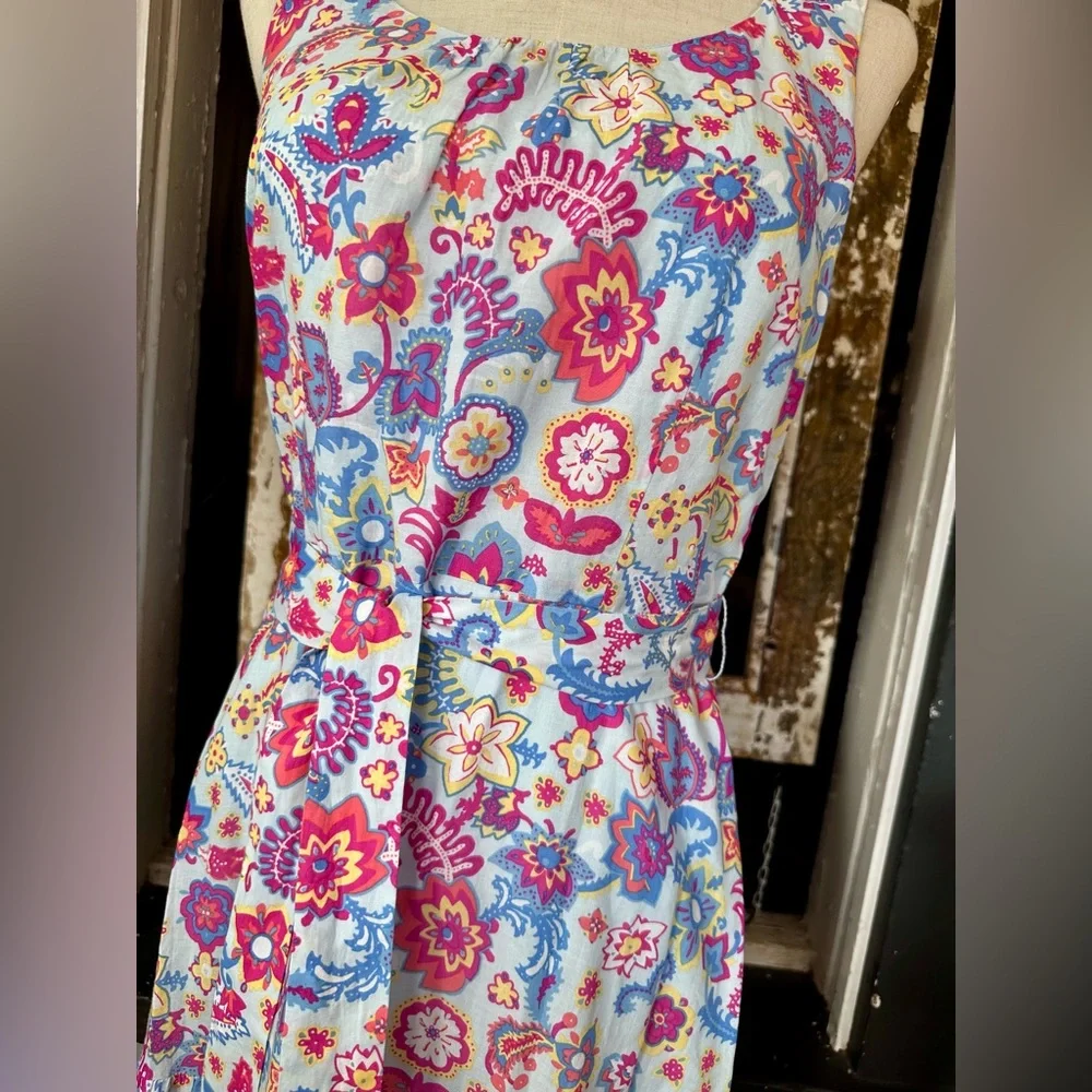 Talbots 2 Petite Floral Cotton Maxi Dress Sleeveless Scoop Neck Belted - Picture 3 of 8